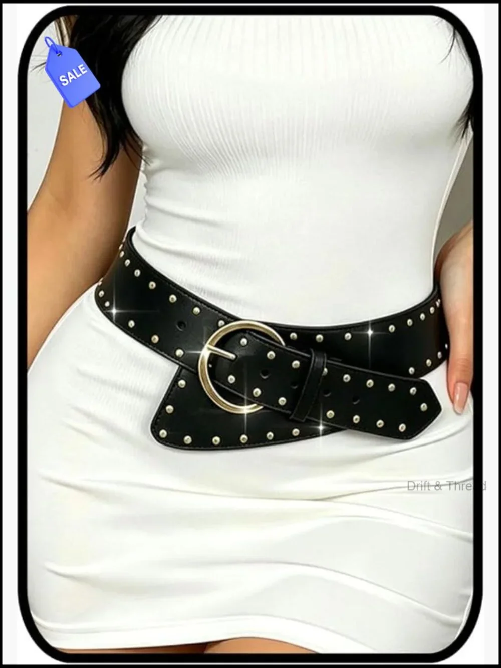 Punk Studded Wide Waist Belt for Women Faux Leather Cowgirl Belt
